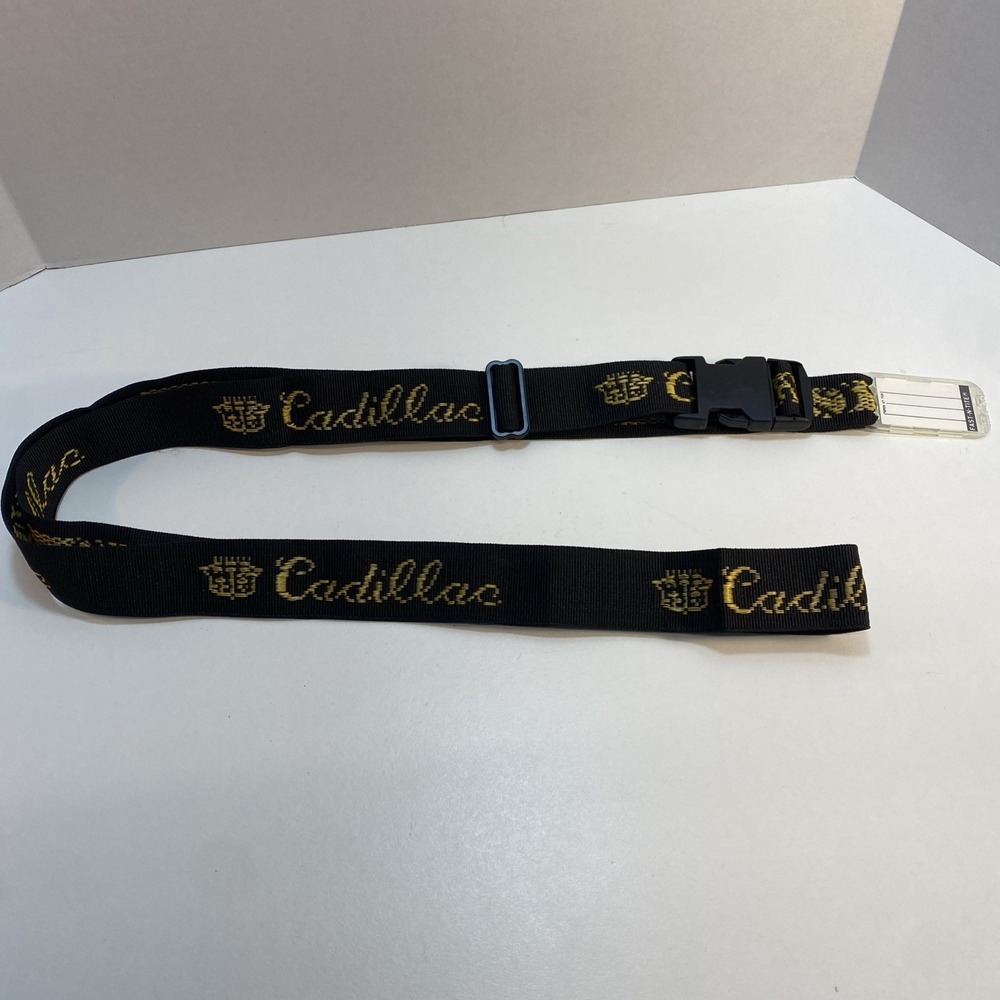 Cadillac Luggage Adjustable Strap Woven Logo Black Gold Buckle Approx 70"